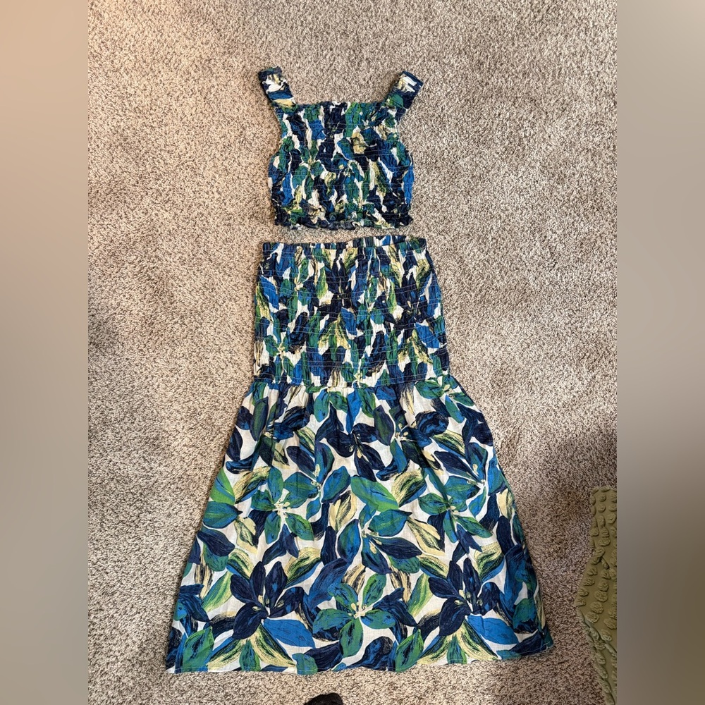 Maternity Women Blue & Green Tropical Two-Piece Maxi Set